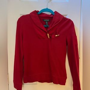 Ralph Lauren Red Long Sleeve Pull Over Shawl Collar Sweater Woman X-Small.